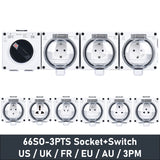 66SO Socket IP66 Waterproof With Switch US/3PM/UK/FR/EU/AU