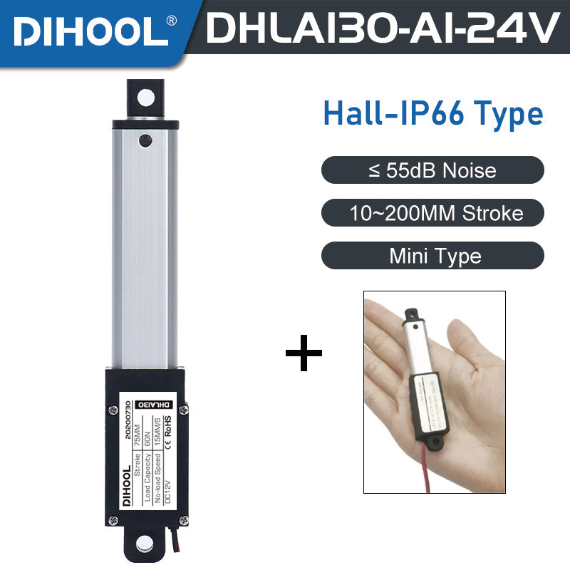 DHLA130 Micro/Mini Hall Linear Actuator 24V DC Motor 180N 40LB Load - DHLA130-A1-Hall-IP66
