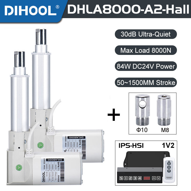 Hall Electric Linear Motion Actuator 24V DC Motor 8000N 1760LB Load - DHLA8000-A2-Hall-HS1-1V2