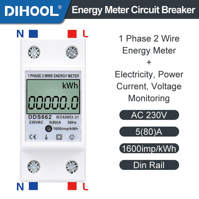 DDS Single-Phase Din Rail Type Energy Meter Circuit breaker