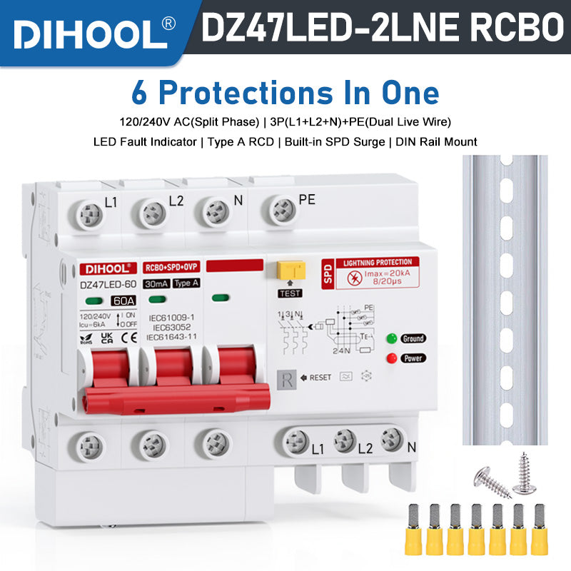 DZ47LED-2LNE Residual Current Circuit Breaker 10A~60A