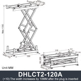 DHLCT2-120A Electric Scissor Lift 12V/24V DC Motor 1200N 364LB Load