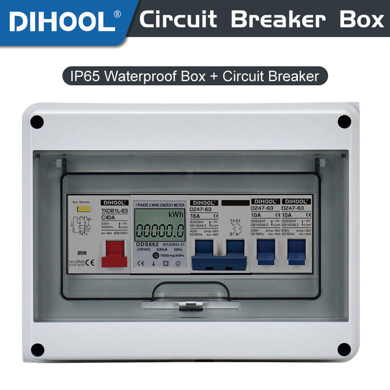 "HTD Circuit Breaker With IP65 Waterproof Box MCB RCCB Meter Circuit Breaker Set