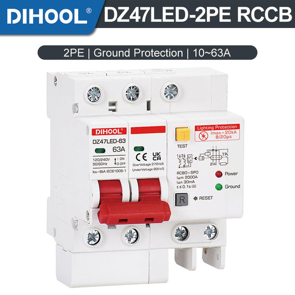 Rccb Circuit Breaker 63A 2 Pole Type A/ 30mA Leakage Protection/Works