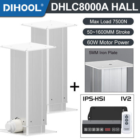 Electric Lifting Column 24V DC Motor 7500N 1650LB Load - DHLC8000-A-Hall-HS1-1V2