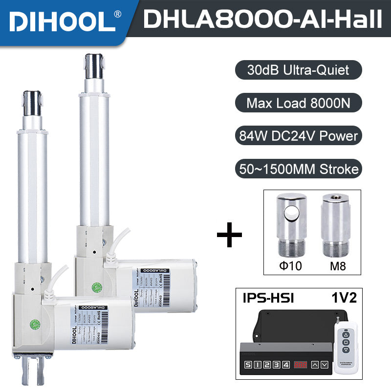 Hall Electric Linear Motion Actuator 24V DC Motor 8000N 1760LB Load - DHLA8000-A1-Hall-HS1-1V2