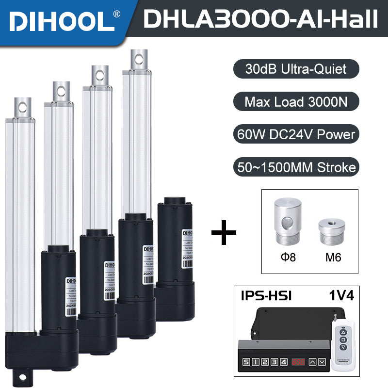 Hall Electric Linear Motion Actuator 29V-32V DC Motor 3000N 660LB Load - DHLA3000-A1-HALL-HS1-1V4