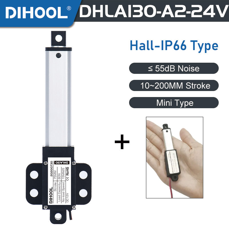 DHLA130 Micro/Mini Hall Linear Actuator 24V DC Motor 180N 40LB Load - DHLA130-A2-Hall-IP66