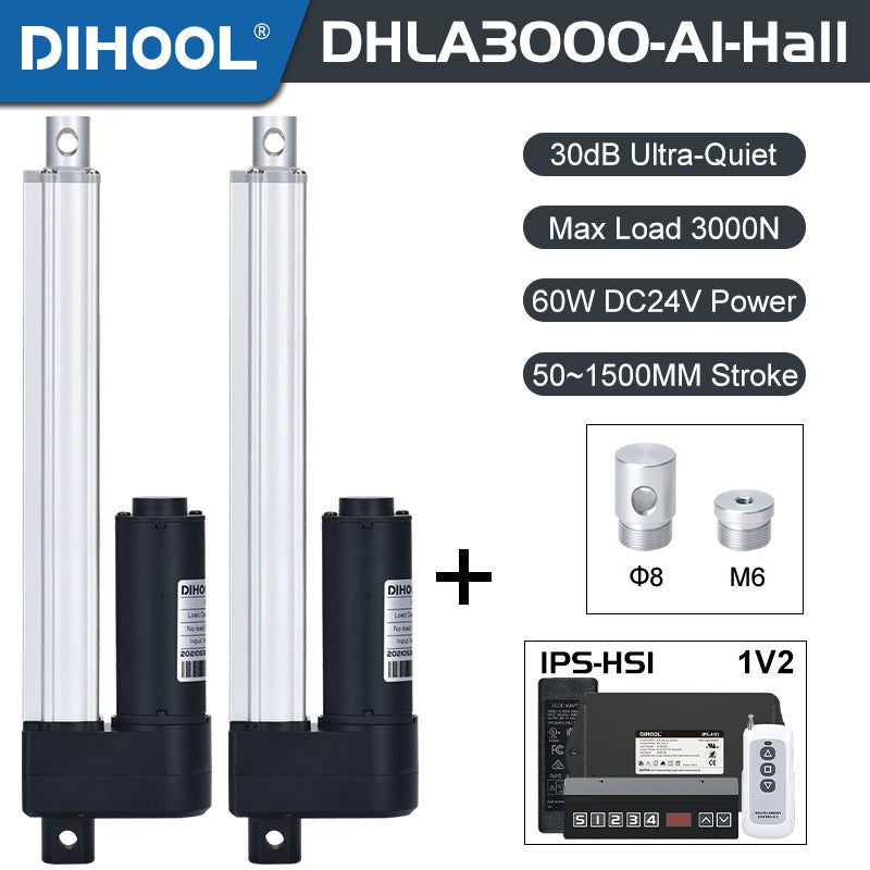 Hall Electric Linear Motion Actuator 29V-32V DC Motor 3000N 660LB Load - DHLA3000-A1-HALL-HS1-1V2