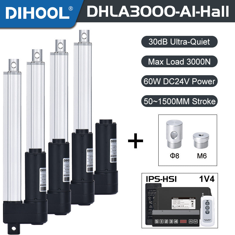 Hall Electric Linear Motion Actuator 29V-32V DC Motor 3000N 660LB Load - DHLA3000-A1-HALL-HS1-1V4
