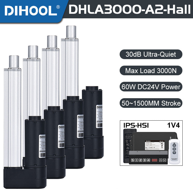 Hall Electric Linear Motion Actuator 29V-32V DC Motor 3000N 660LB Load - DHLA3000-A2-HALL-HS1-1V4