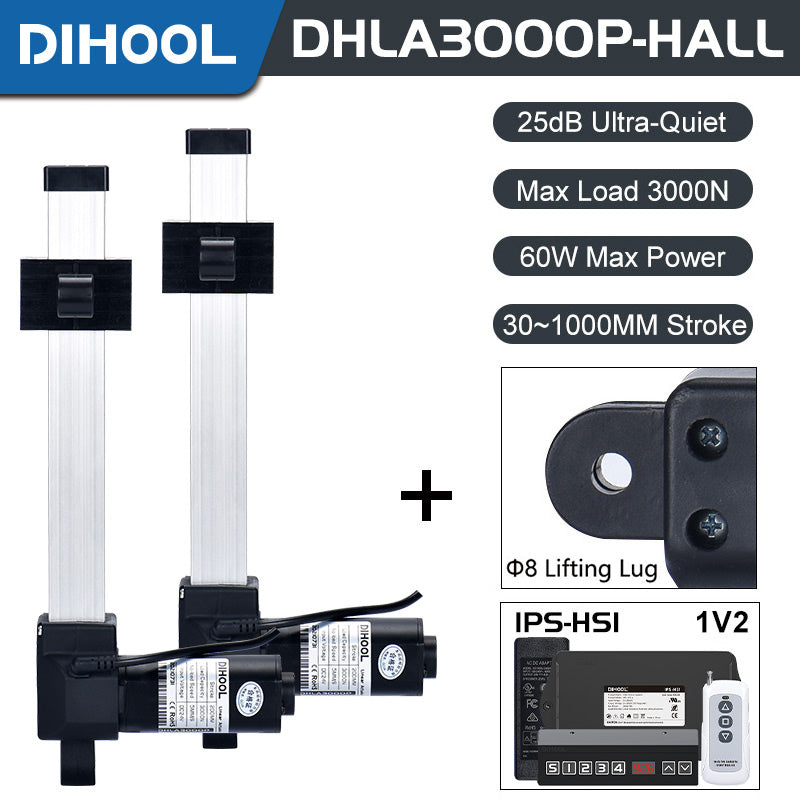 Hall Electric Linear Motion Actuator 24V DC Motor 3000N 660LB Load - DHLA3000P-Hall-HS1-1V2