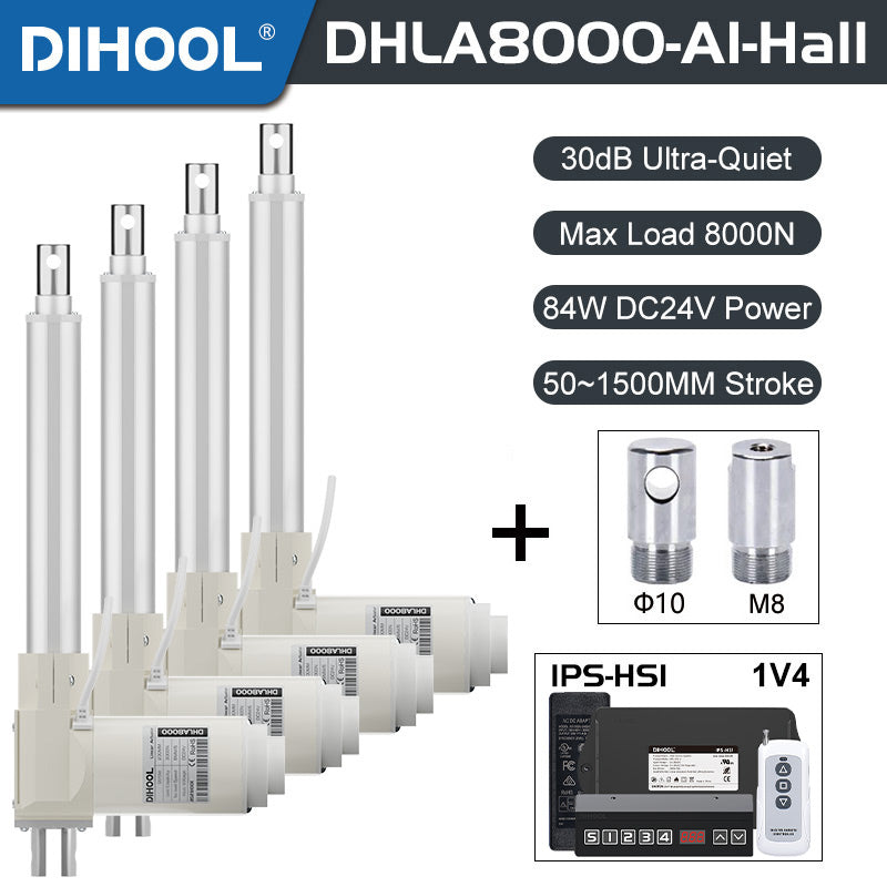 Hall Electric Linear Motion Actuator 24V DC Motor 8000N 1760LB Load - DHLA8000-A1-Hall-HS1-1V4