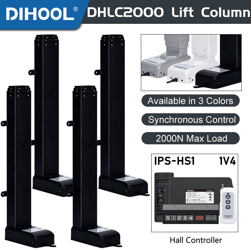 Electric Lifting Column 24V-32V DC Motor 2000N 440LB Load 1V4 - DHLC2000-Hall-HS1-1V4