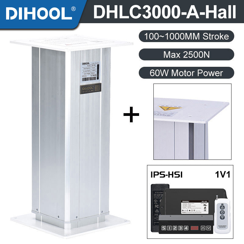 Electric Lifting Column 24V DC Motor 2700N 594LB Load - DHLC3000-A-Hall-HS1-1V1