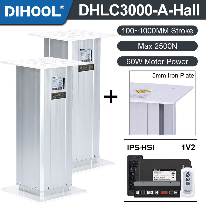 Electric Lifting Column 24V DC Motor 2700N 594LB Load - DHLC3000-A-Hall-HS1-1V2