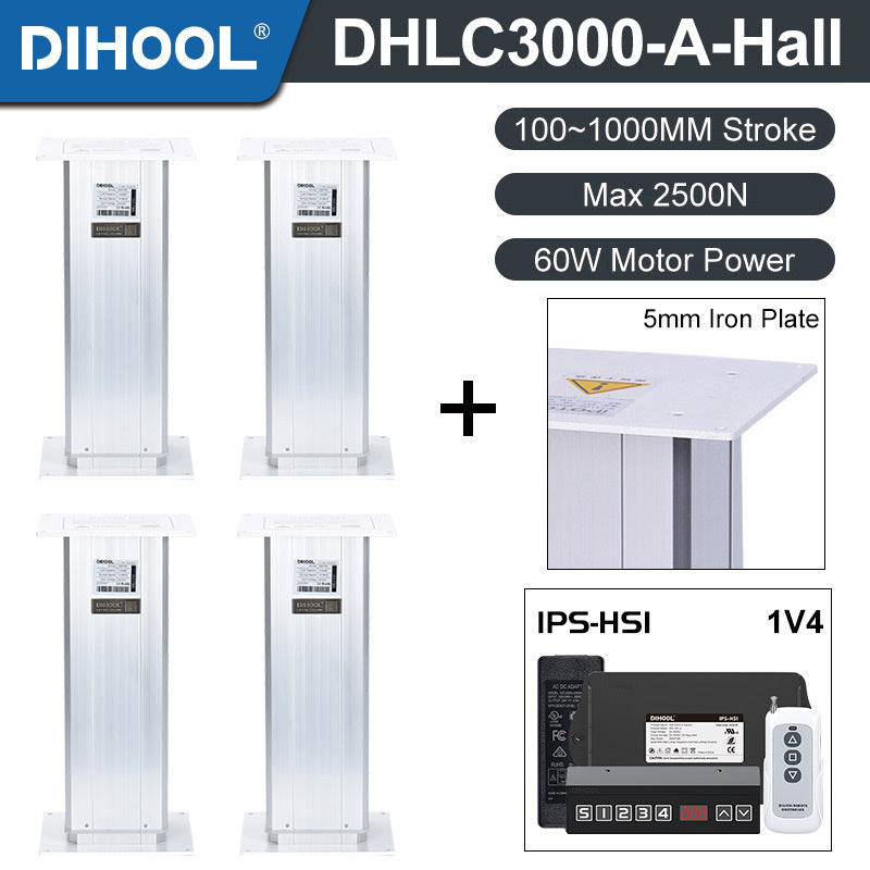 Electric Lifting Column 24V DC Motor 2700N 594LB Load - DHLC3000-A-Hall-HS1-1V4
