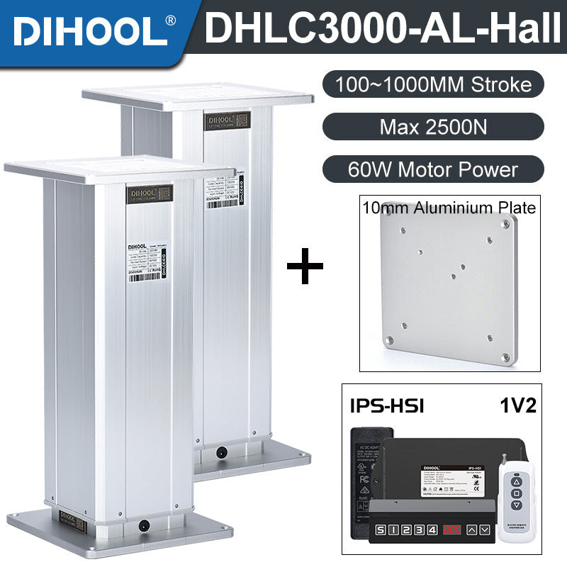Electric Lifting Column 24V DC Motor 2700N 594LB Load - DHLC3000-AL-Hall-HS1-1V2