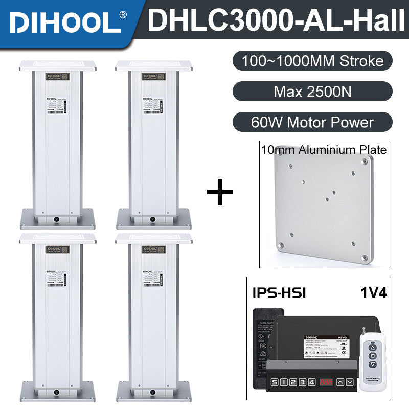 Electric Lifting Column 24V DC Motor 2700N 594LB Load - DHLC3000-AL-Hall-HS1-1V4