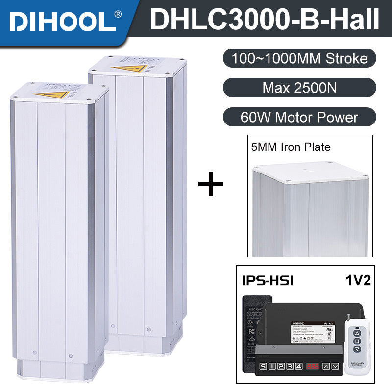 Electric Lifting Column 24V DC Motor 2700N 598LB Load - DHLC3000-B-Hall-HS1-1V2