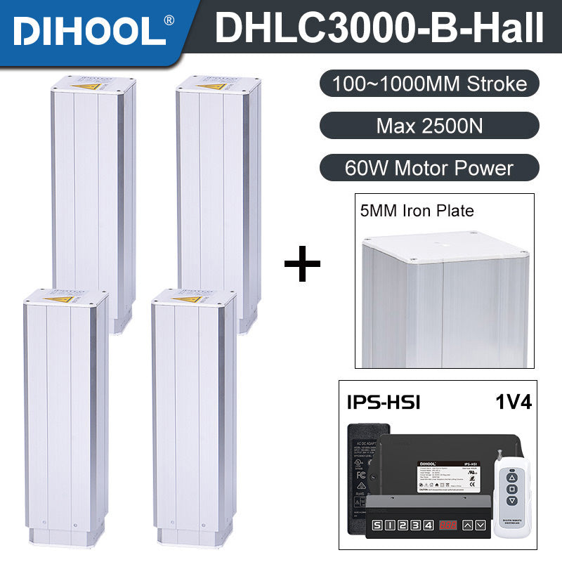 Electric Lifting Column 24V DC Motor 2700N 594LB Load - DHLC3000-B-Hall-HS1-1V4