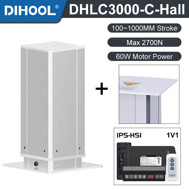Electric Lifting Column 24V DC Motor 2700N 594LB Load - DHLC3000-C-Hall-HS1-1V1