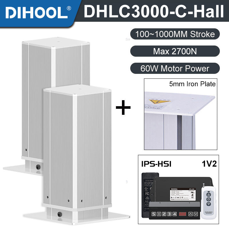 Electric Lifting Column 24V DC Motor 2700N 594LB Load - DHLC3000-C-Hall-HS1-1V2