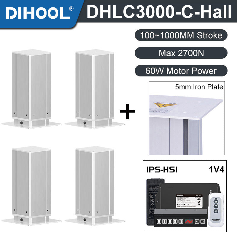 Electric Lifting Column 24V DC Motor 2700N 594LB Load - DHLC3000-C-Hall-HS1-1V4