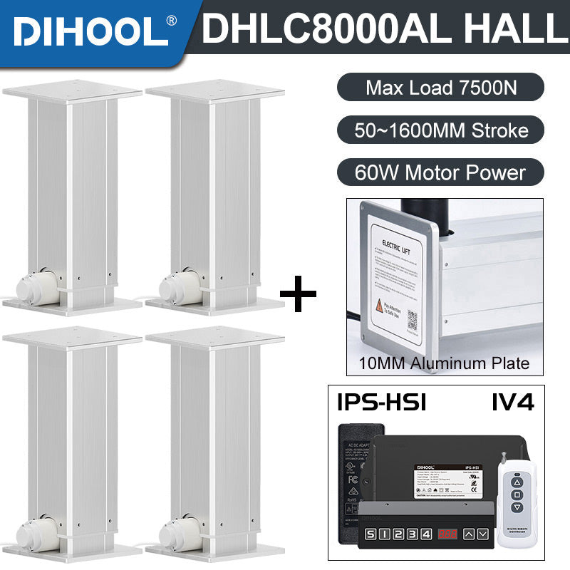 Electric Lifting Column 24V DC Motor 7500N 1650LB Load - DHLC8000-AL-Hall-HS1-1V4
