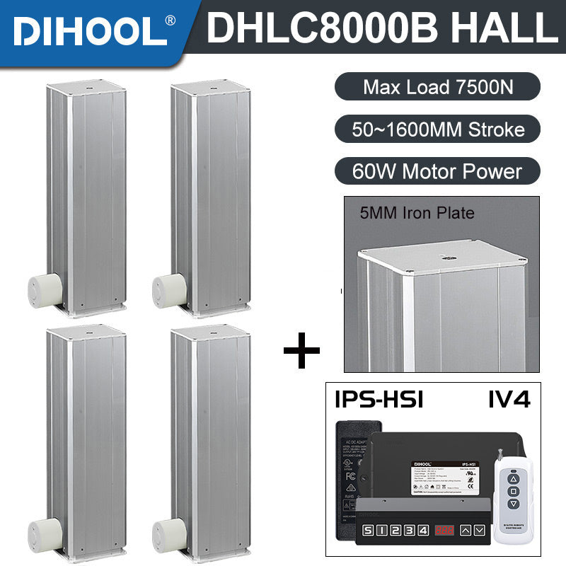 Electric Lifting Column 24V DC Motor 7500N 1650LB Load - DHLC8000-B-Hall-HS1-1V4