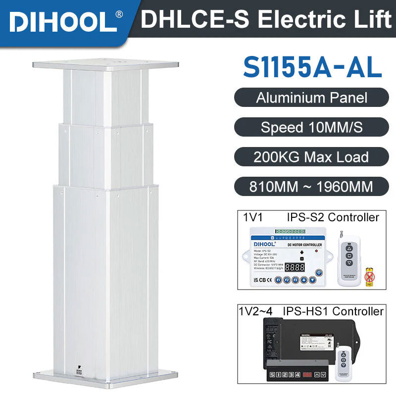DHLCE-S1155A-AL 3 Stage Electric Lifting Column - AL Panel 24V DC Motor 2000N 450LB Load