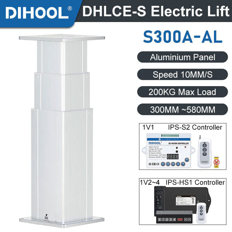 DHLCE-S300A-AL 3 Stage Electric Lifting Column - AL Panel 24V DC Motor 2000N 450LB Load