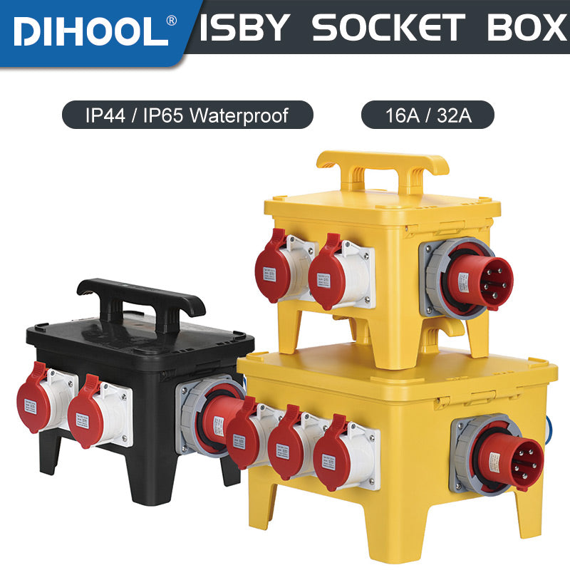 ISBY Outdoor Waterproof Industrial Socket Box With MCB RCBO Switch Yellow/Black