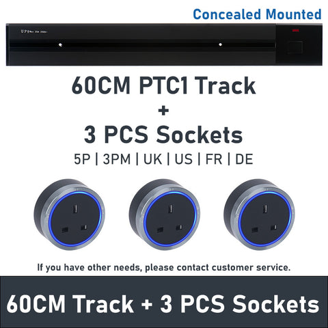"PTC1T Concealed Mounted Power Track With Switch And Adapter+LED (5P/3PM/UK/US/FR/DE) Recessed Socket