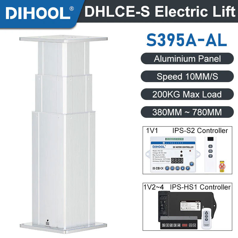 DHLCE-S395A-AL 3 Stage Electric Lifting Column - AL Panel 24V DC Motor 2000N 450LB Load