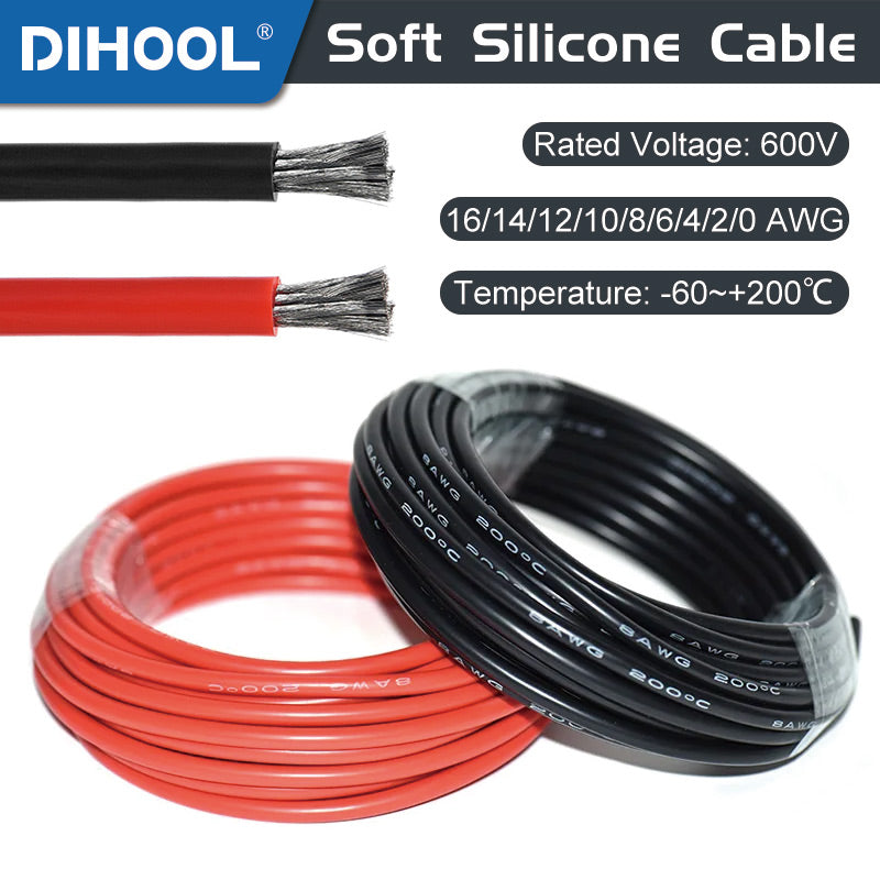 Super Soft Silicone Cable Heat Resistant Tin-plated Copper Wire 16/14/12/10/8/6/4/2/0AWG