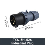 -TXA-5H Black Industrial Plug And Socket Coupler Waterproof IP44 4Pins 32A 690V