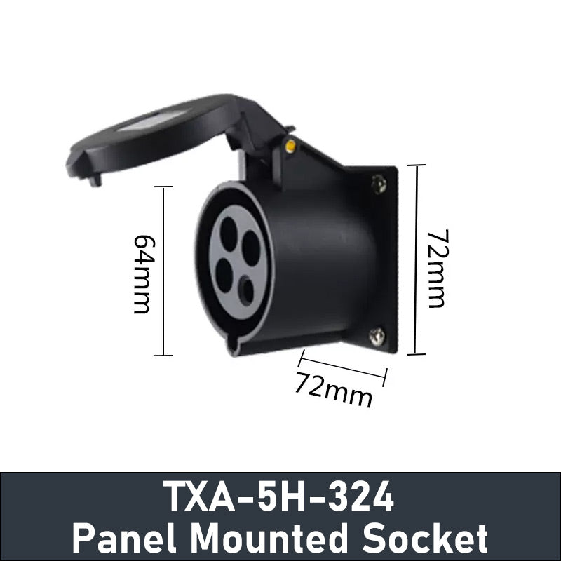 -TXA-5H Black Industrial Plug And Socket Coupler Waterproof IP44 4Pins 32A 690V