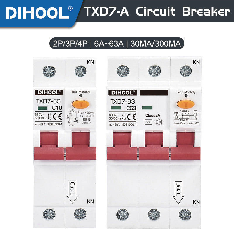 "TXD7-A Class-A Residual Current Circuit Breaker Leakage Protection 6-63A
