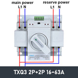 "TXQ3 Dual Power Auto Transfer Switch ATS 16A 20A 25A 32A 40A 50A 63A